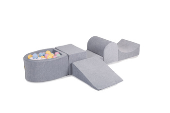 MeowBaby® Piankowy Zestaw do Zabawy Jasnoszary + komplet 100 piłeczek: babyblue, białe, miętowe, pastel róż, pastel żółty