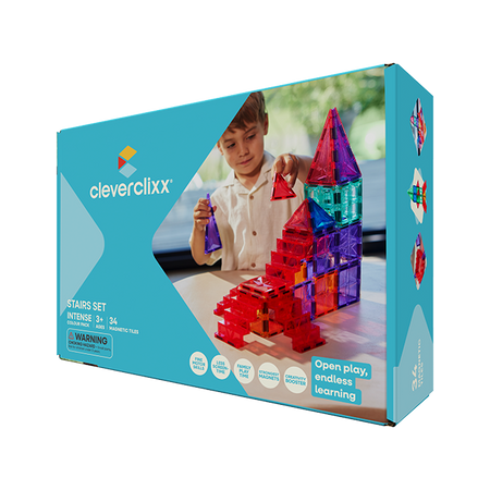 Cleverclixx - Klocki magnetyczne ze schodami - Stairs Set Intense 34 el.
