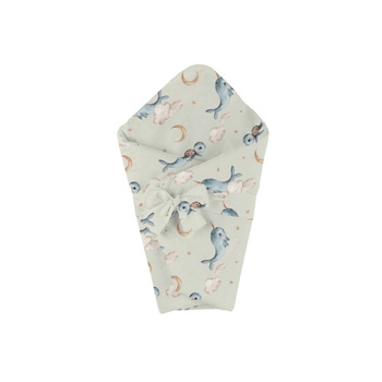 Bambusowa kołdra niemowlęca 75x75 + wstęga do rożka Wieloryb
