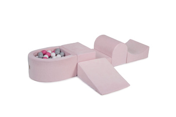 MeowBaby® Piankowy Zestaw do Zabawy Jasnoróżowy + komplet 100 piłeczek: białe, szary, jasny róż