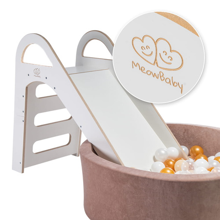 MeowBaby® Montessori drewniana zjeżdżalnia dla dzieci, Scandi - biała