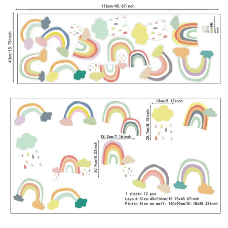 Naklejka na ścianę z motywem tęczy do dziecięcego pokoju 12sztuk