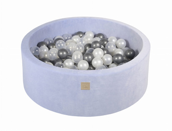 Basen okrągły velvet 30cm baby blue + 200 piłek: srebrne, transparentne, biała perła