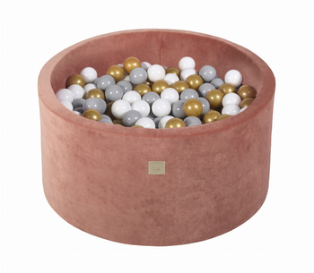 Basen okrągły velvet 40cm czerwień Marsala + 300 piłek: szare, złote, białe