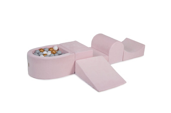 MeowBaby® Piankowy Zestaw do Zabawy Jasnoróżowy + komplet 100 piłeczek: białe, szare, złote