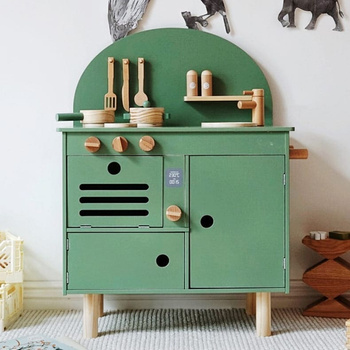 Drewniana kuchnia Retro z akcesoriami zielona dla dziecka