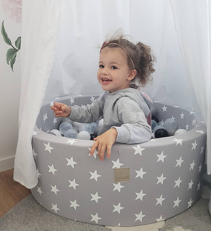 MeowBaby® Suchy Basen z Piłeczkami 200 szt Okrągły, Jasnoszary w Gwiazdki