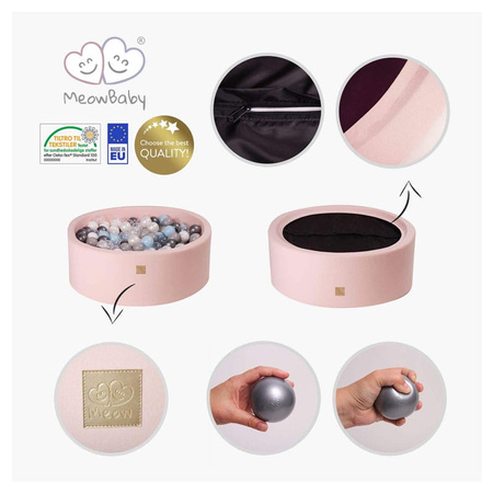 MeowBaby® Suchy Basen 90x30cm z 200 piłkami, Ciemnoszary: turkusowe, fioletowe, transparentne