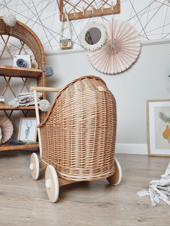 Wiklinowy wózek dla lalek pchacz naturalny- drewno
