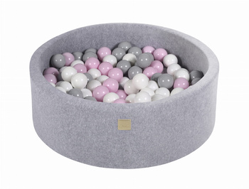 Basen okrągły velvet 30cm jasnoszary + 200 piłek: pastelowy róż, szare, białe