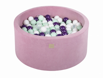 Basen okrągły velvet 40cm ciemny róż + 300 piłek: miętowe, białe, transparent, fioletowa perła