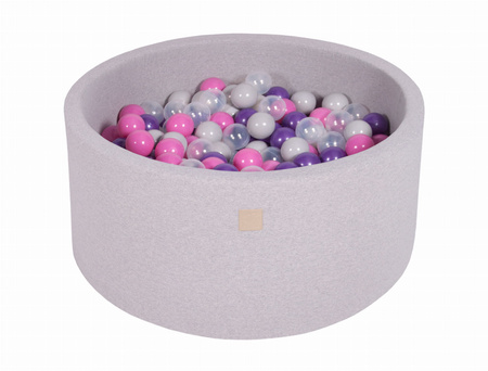 MeowBaby® Suchy Basen 90x40cm z 300 piłkami, Jasnoszary: ciemny róż, fioletowe, transparentne, szare