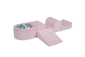 MeowBaby® Piankowy Zestaw do Zabawy Jasnoróżowy + komplet 100 piłeczek: szare, białe, turkus
