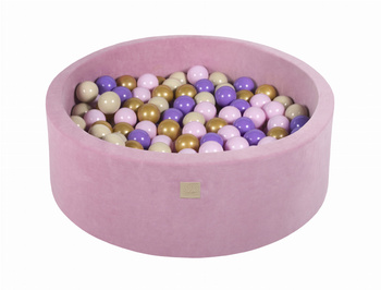 Basen okrągły velvet 30cm ciemny róż + 200 piłek: beżowe, pastelowy róż, złote, fioletowe