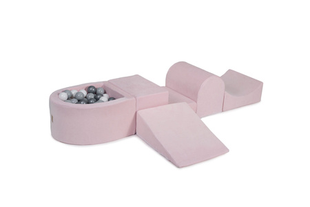 MeowBaby® Piankowy Zestaw do Zabawy Jasnoróżowy + komplet 100 piłeczek: szare, białe, srebrne