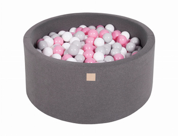 MeowBaby® Suchy Basen 90x40cm z 300 piłkami, Ciemnoszary: szare, białe, jasny róż