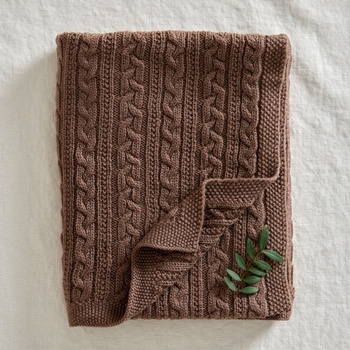 Dzianinowy kocyk ciasteczkowo-brązowy wełna Merino, JackOJuno