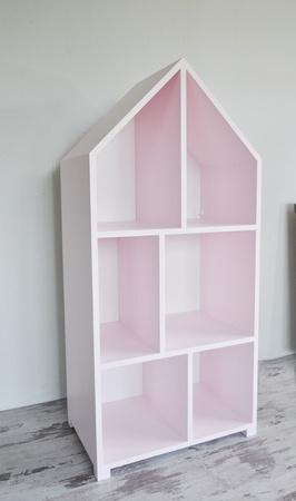 Minimalistyczny Regał pastelowy róż z półkami