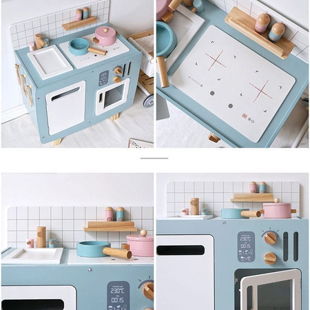 Drewniana kuchnia z akcesoriami niebieska dla dziecka