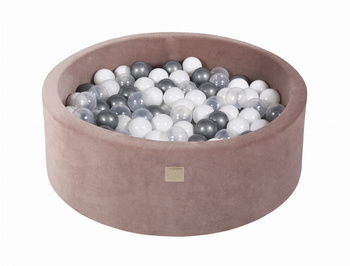 Basen okrągły velvet 30cm beżowy + 200 piłek: srebrne,  białe, transparentne