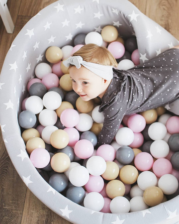 MeowBaby® Suchy Basen z Piłeczkami 200 szt Okrągły, Jasnoszary w Gwiazdki