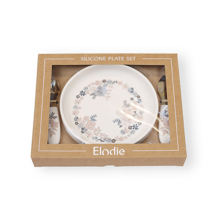 Elodie Details - Zestaw silikonowy - talerzyk i sztućce - Blue Garden