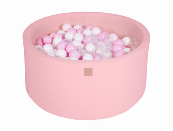 MeowBaby® Suchy Basen 90x40cm z 300 piłkami, Pudrowy Róż: (białe, pastelowy róż, transparentne)