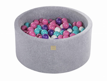 Basen okrągły velvet 40cm jasnoszary + 300 piłek: turkusowe, fioletowe, jasny róż, białe