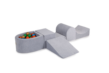 MeowBaby® Piankowy Zestaw do Zabawy Jasnoszary + komplet 100 piłeczek: złote, zielone, pomarańczowe, niebieskie