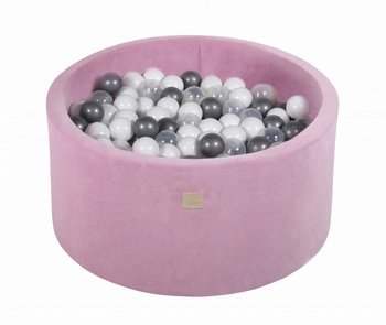 Basen okrągły velvet 40cm ciemny róż + 300 piłek: srebrne, białe, transparentne
