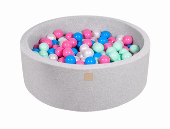 MeowBaby® Suchy Basen 90x30cm z 200 piłkami, Jasnoszary: niebieskie, biała perła, jasny róż, miętowe