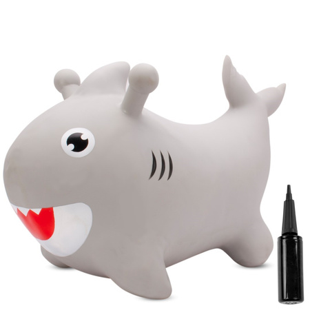 Skoczek gumowy dla dzieci REKIN BABY SHARK 62 cm szary do skakania z pompką