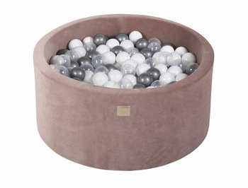 Basen okrągły velvet 40cm beżowy + 300 piłek: srebrne,  białe, transparentne