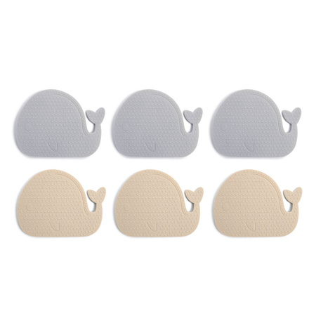 Filibabba Mini maty silikonowe do kąpieli 6 szt. Whales Blue Mix