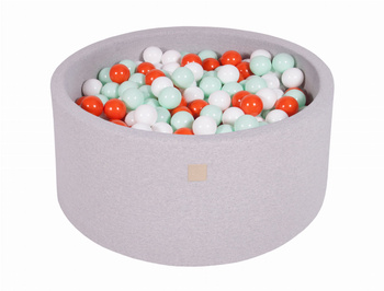 MeowBaby® Suchy Basen 90x40cm z 300 piłkami, Jasnoszary: pomarańczowe, białe, miętowe