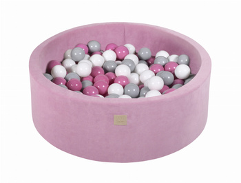 Basen okrągły velvet 30cm ciemny róż + 200 piłek: jasny róż, szare, białe