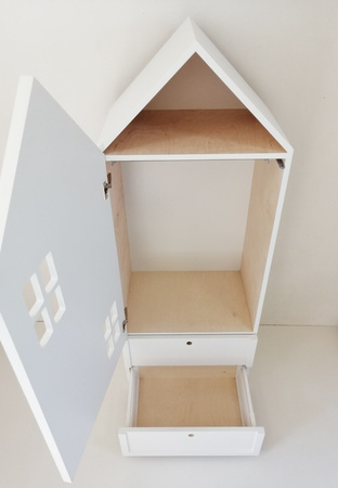 szafa garderoba mała z szufladami i drzwiami z okienkami