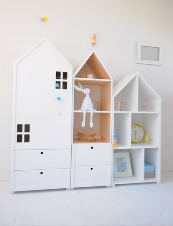 Zestaw solidnych mebli dziecięcych w kształcie domków z drewna, Miasto big trio