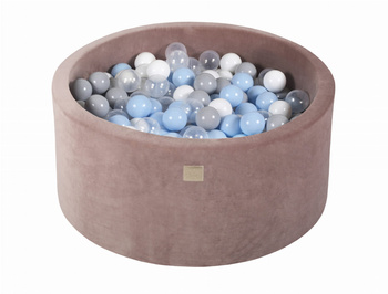 Basen okrągły velvet 40cm beżowy + 300 piłek: baby blue, białe, szare, transparentne