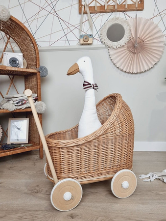 Wiklinowy wózek dla lalek pchacz naturalny- drewno