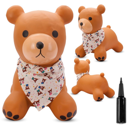 Skoczek gumowy dla dzieci TEDDY 52 cm brązowy z bandaną do skakania z pompką