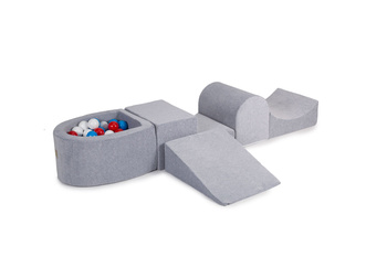 MeowBaby® Piankowy Zestaw do Zabawy Jasnoszary + komplet 100 piłeczek: niebieskie, czerwone, białe