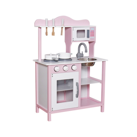Drewniana kuchnia z akcesoriami dla dziecka, kolor różowy