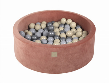 Basen okrągły velvet 30cm czerwień Marsala + 200 piłek: beżowy, szary, srebrny