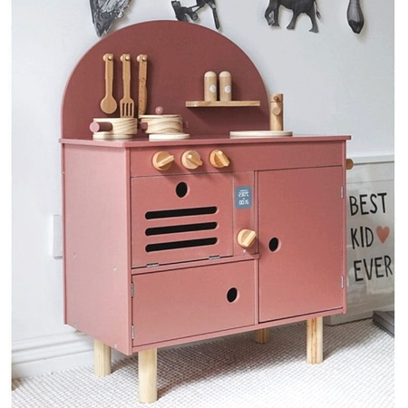 Drewniana kuchnia Retro z akcesoriami różowa dla dziecka