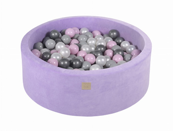 Basen okrągły velvet 30cm fioletowy + 200 piłek: srebrne, szare, pastel róż, biała perła