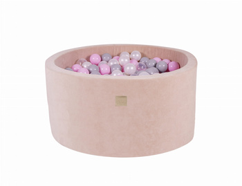 Basen okrągły velvet 40cm ecru + 300 piłek: transparentne, pastel róż, biała perła, szare