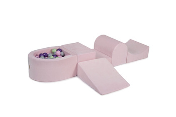 MeowBaby® Piankowy Zestaw do Zabawy Jasnoróżowy + komplet 100 piłeczek: jasnozielony,fiolet,szary, pastelowy róż