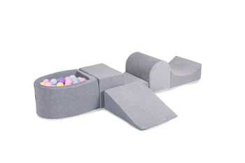 MeowBaby® Piankowy Zestaw do Zabawy Jasnoszary + komplet 100 piłeczek: babyblue, miętowe, pastel róż, pastel żółty, wrzosowe