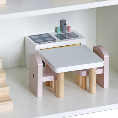 Drewniany Domek dla lalek z zestawem mebli